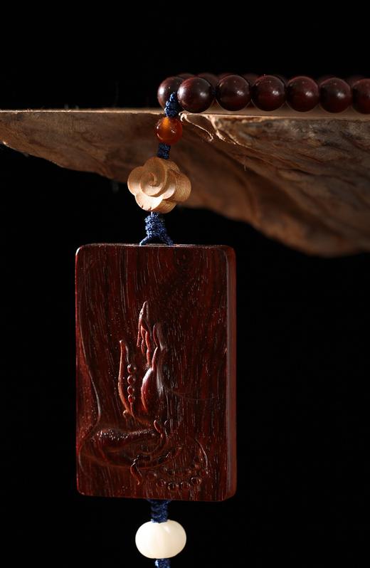 XYZT0184°金星紫檀手工挂件+自在平安牌8mmx42粒 商品图2