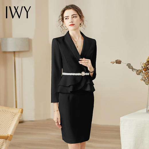 IWY/时尚黑色西装半裙女名媛气质小香风售楼部工作服秋季长袖商务正装CS936黑色 商品图1