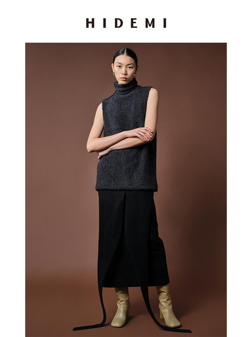 HIDEMI 美利奴圈圈羊毛堆领背心 商品图1