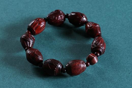 XYZT0288°紫檀手雕竹节/紫檀瓜棱双色珠 1.9cm*1.6cm*9粒 商品图1