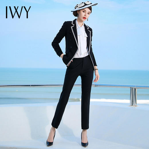 IWY/黑色千鸟格长袖时尚同情西服套装套裤NC476+P433 商品图2
