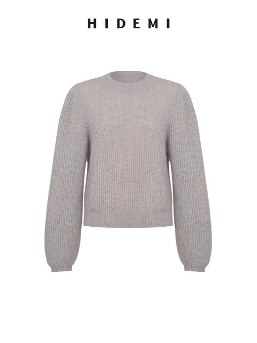 HIDEMI 南非初生马海毛泡泡袖短款毛衣 灰色/森绿 商品图10