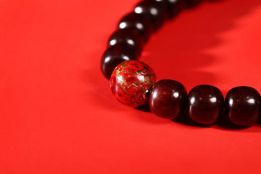 DQ0201-1吉象·车挂手持12x13mmx26粒小叶紫檀&非遗大漆珠 商品图2