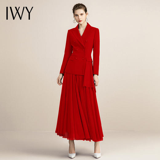 IWY/气质干练红色西装纱裙女时尚宴会主持人上镜职业装修身显瘦工作服213205C1+S2 商品图2