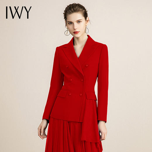 IWY/气质干练红色西装纱裙女时尚宴会主持人上镜职业装修身显瘦工作服213205C1+S2 商品图1