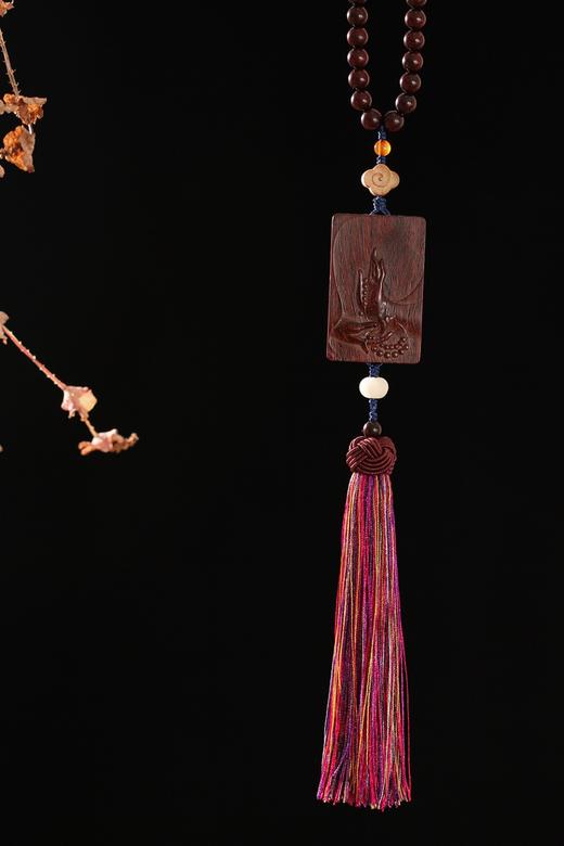 XYZT0184°金星紫檀手工挂件+自在平安牌8mmx42粒 商品图5