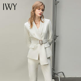 IWY/时尚主持人西服套装女讲师工作服名媛白色职业装播音艺考ol正装C10348+P10343白色	C10348+P10343白色