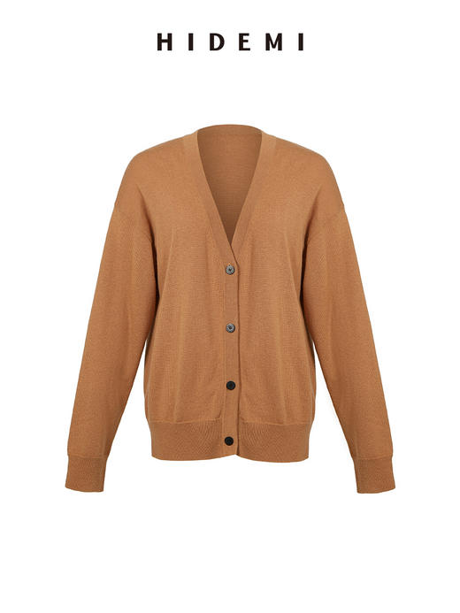 HIDEMI 美利奴羊毛太妃色v领开衫/堆堆领背心 商品图7