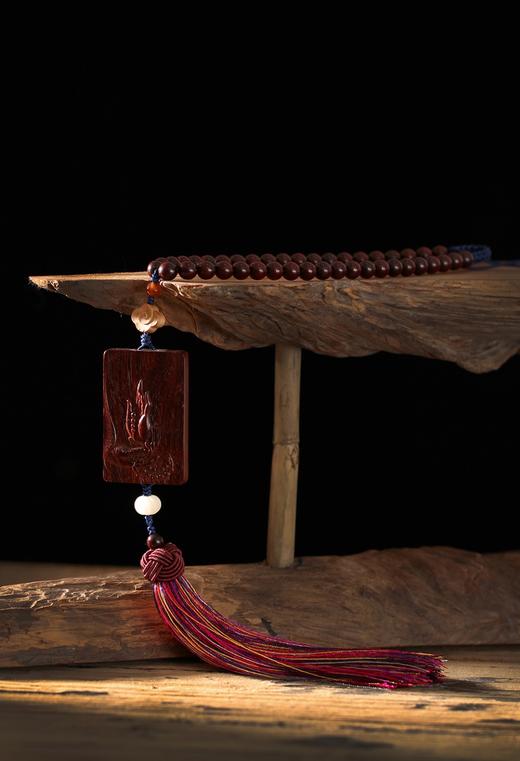 XYZT0184°金星紫檀手工挂件+自在平安牌8mmx42粒 商品图3