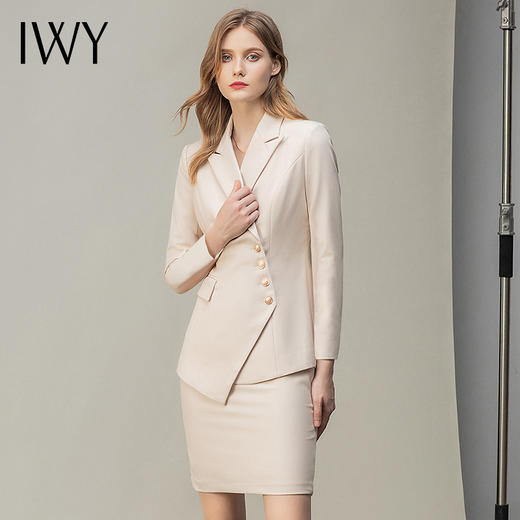 IWY/高端职业半裙气质女神范时尚杏色长袖西装套装秋冬小香风名媛正装CS10407米白 商品图1