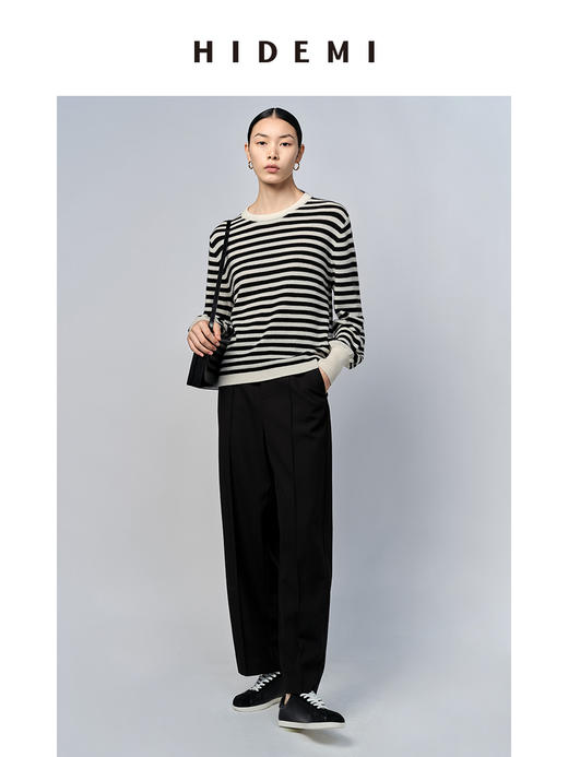 HIDEMI 美利奴系列黑白条纹羊毛针织上衣 商品图2