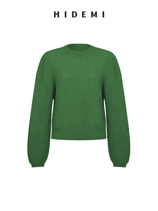 HIDEMI 南非初生马海毛泡泡袖短款毛衣 灰色/森绿 商品图11