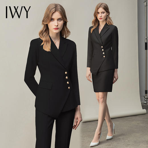 IWY/高端西服职业装时尚英伦风女秋冬总裁西装套装黑色商务正装工作服CP10407黑色 商品图4