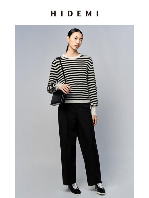 HIDEMI 美利奴系列黑白条纹羊毛针织上衣 商品图1