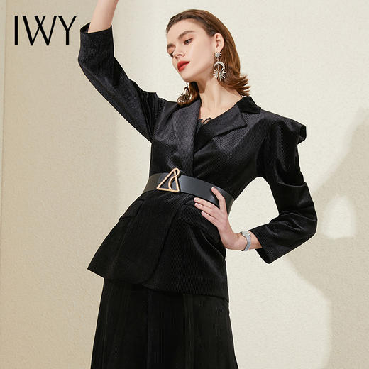 IWY/时尚高端黑色阔腿裤职业西装套装女秋冬商务总裁宴会正装工作服OL213199C1+P2 商品图1