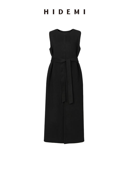 HIDEMI 黑色分体斗篷两件套美利奴羊毛双面呢长款大衣 商品图6