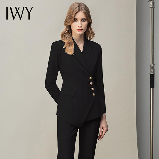 IWY/高端西服职业装时尚英伦风女秋冬总裁西装套装黑色商务正装工作服CP10407黑色 商品图0