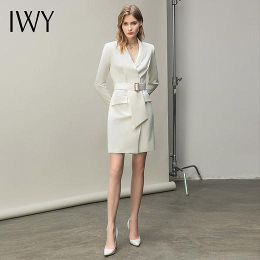 IWY/白色西装正装连衣裙秋冬工作服气质女神范名媛高端主持人职业套裙Q11112白 商品图2