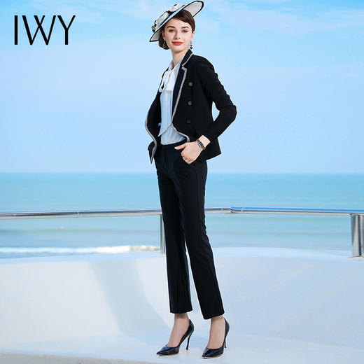 IWY/黑色千鸟格长袖时尚同情西服套装套裤NC476+P433 商品图1