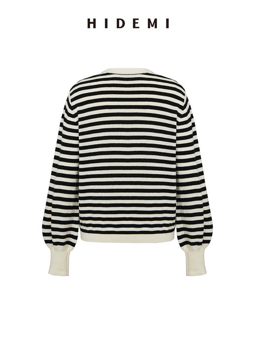HIDEMI 美利奴系列黑白条纹羊毛针织上衣 商品图5