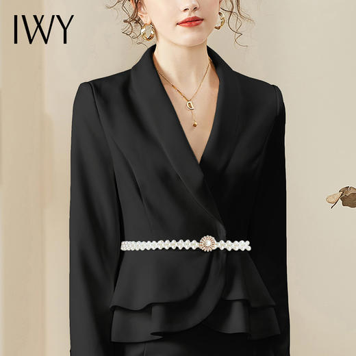 IWY/时尚黑色西装半裙女名媛气质小香风售楼部工作服秋季长袖商务正装CS936黑色 商品图4
