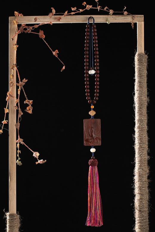 XYZT0184°金星紫檀手工挂件+自在平安牌8mmx42粒 商品图4