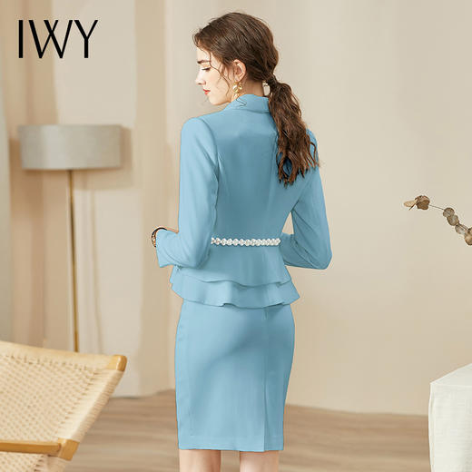 IWY/浅蓝色职业套装女珍珠绑带主持人上镜西装套裙名媛小香风工作服OLCS936 商品图3