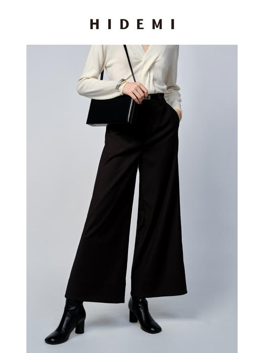 HIDEMI 深棕色简约设计感阔腿九分裤 商品图1