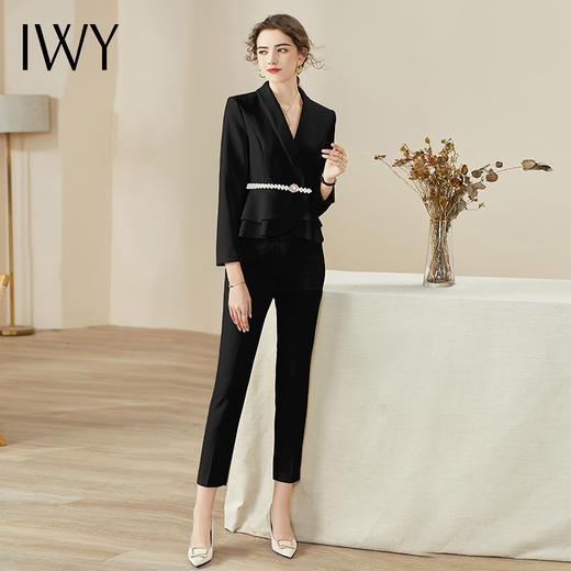 IWY/黑色高端职业正装女西服套装秋长袖西装时尚干练总裁范套裤工作服CP936 商品图1