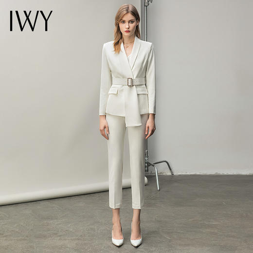 IWY/时尚主持人西服套装女讲师工作服名媛白色职业装播音艺考ol正装C10348+P10343白色	C10348+P10343白色 商品图2