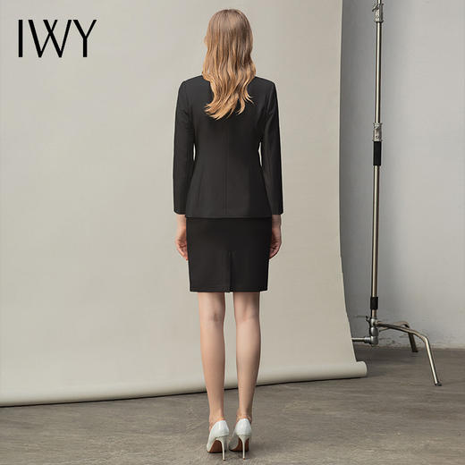 IWY/时尚气质黑色长袖西装半裙套装职业装女装通勤修身西服套裙秋冬款CS10407黑色 商品图3