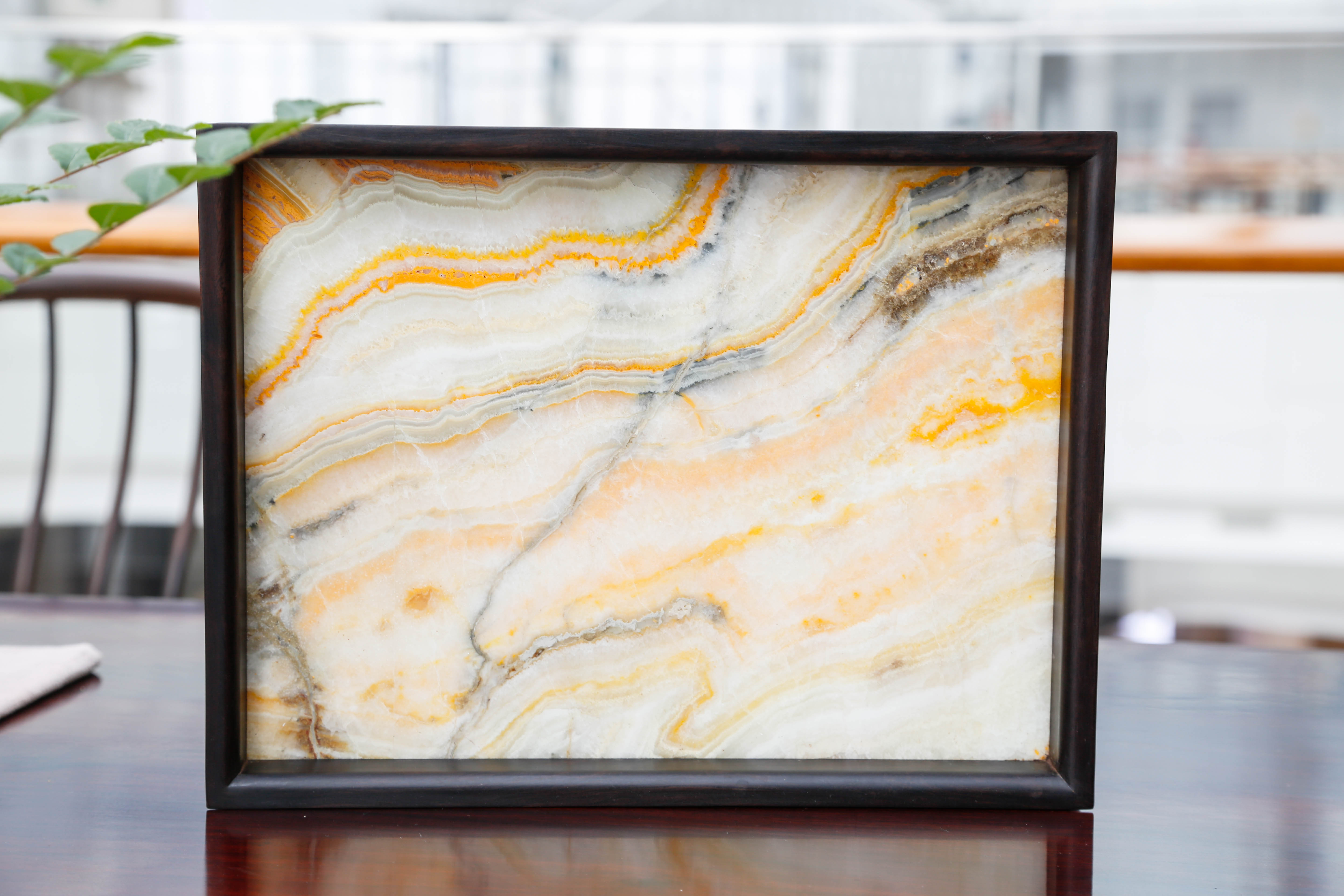 紫光檀红丝玛瑙玉茶盘