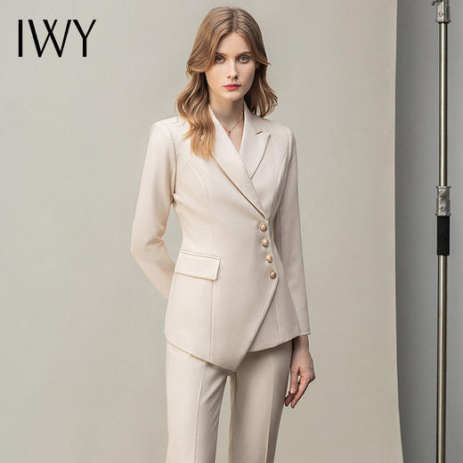 IWY/高级感杏色西装套装女秋冬韩版时尚气质酒店经理工作服职业装正装 CP10407米白 商品图0