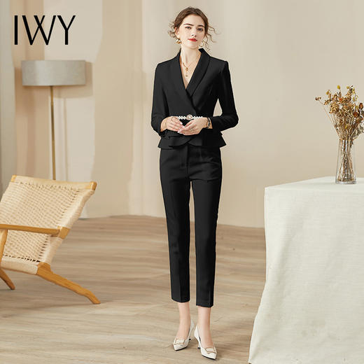 IWY/黑色高端职业正装女西服套装秋长袖西装时尚干练总裁范套裤工作服CP936 商品图2