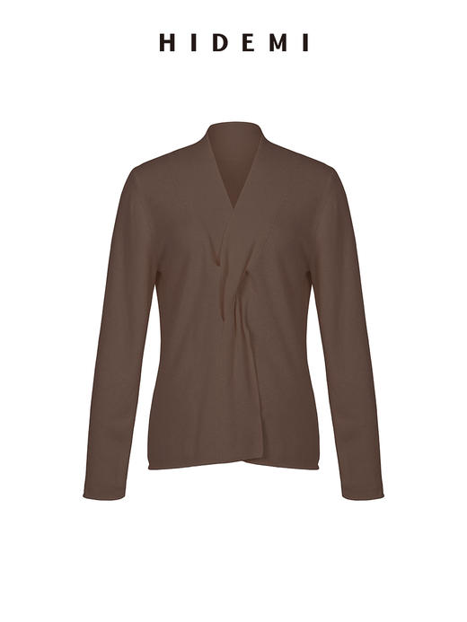 HIDEMI 美利奴超细羊毛立体交叉打结款V领修身毛衣 原白色/深摩卡/黑色 商品图10