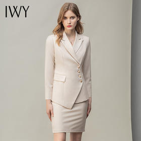 IWY/高端职业半裙气质女神范时尚杏色长袖西装套装秋冬小香风名媛正装CS10407米白