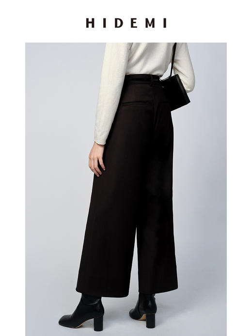 HIDEMI 深棕色简约设计感阔腿九分裤 商品图3