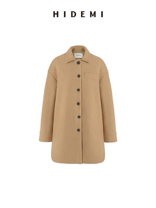 HIDEMI 简约设计感廓形纽扣小翻领厚羊毛大衣 商品图7