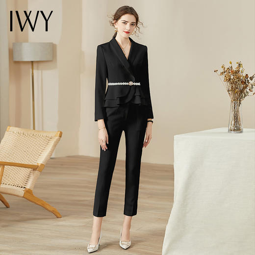 IWY/黑色高端职业正装女西服套装秋长袖西装时尚干练总裁范套裤工作服CP936 商品图0