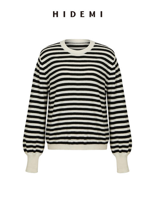 HIDEMI 美利奴系列黑白条纹羊毛针织上衣 商品图4