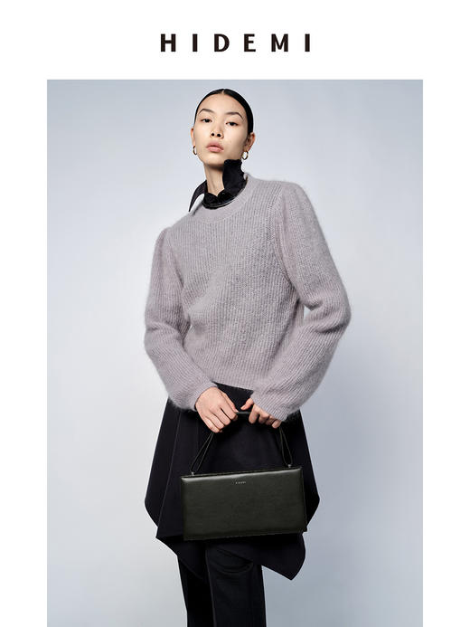 HIDEMI 南非初生马海毛泡泡袖短款毛衣 灰色/森绿 商品图6