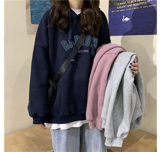 oversize加绒卫衣女ins秋冬季新款韩版宽松学生连帽套头外套女潮 商品图1