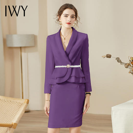 IWY/名媛小香风紫色绑带西装套装职业装气质女神范秋季高端时尚套裙OL CS936 商品图0