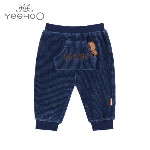 英氏-童衣类（冬）E1连针PP裤中牛仔蓝100CM 商品图0