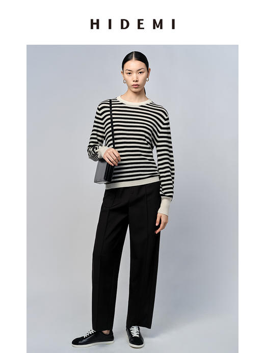 HIDEMI 美利奴系列黑白条纹羊毛针织上衣 商品图3
