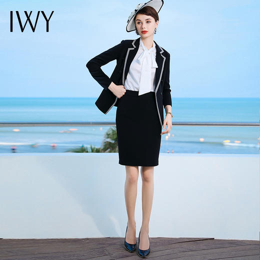 IWY/黑色千鸟格长袖时尚同情西服套装套裙CS476 商品图2