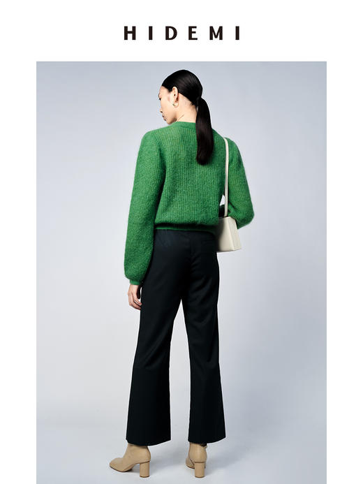 HIDEMI 南非初生马海毛泡泡袖短款毛衣 灰色/森绿 商品图9