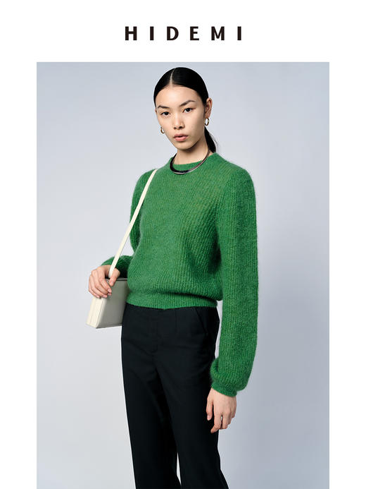 HIDEMI 南非初生马海毛泡泡袖短款毛衣 灰色/森绿 商品图8