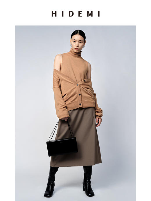 HIDEMI 美利奴羊毛太妃色v领开衫/堆堆领背心 商品图2