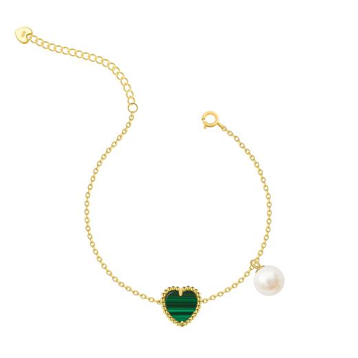 Pearl moments HEART & HEART AB双面镶嵌孔雀石心心珍珠手链 商品图0